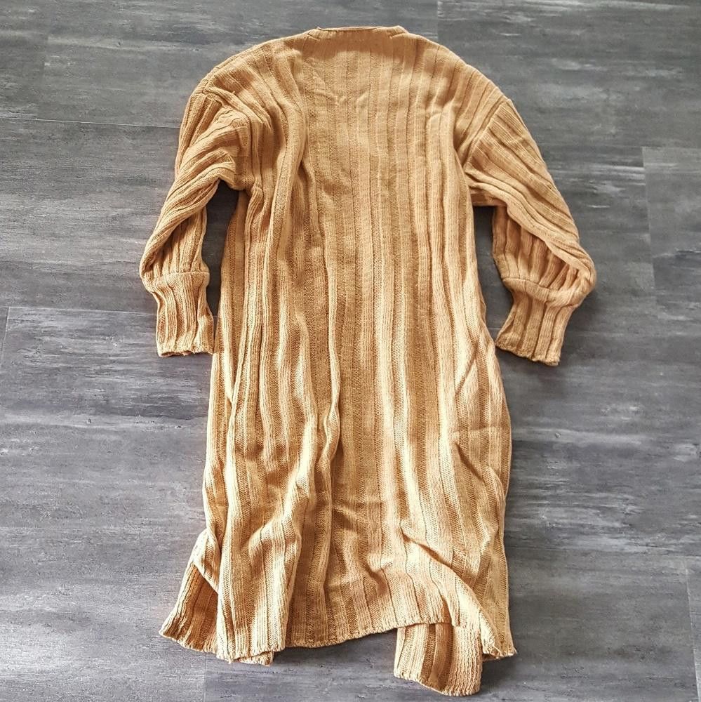Designer Camel Ribbed Long Sleeve Duster Cardigan Size ONE SIZE - 2 Thumbnail