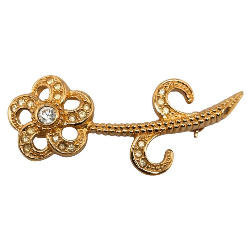 image of Dior Rhinestone Flower Brooch in Gold, Women's