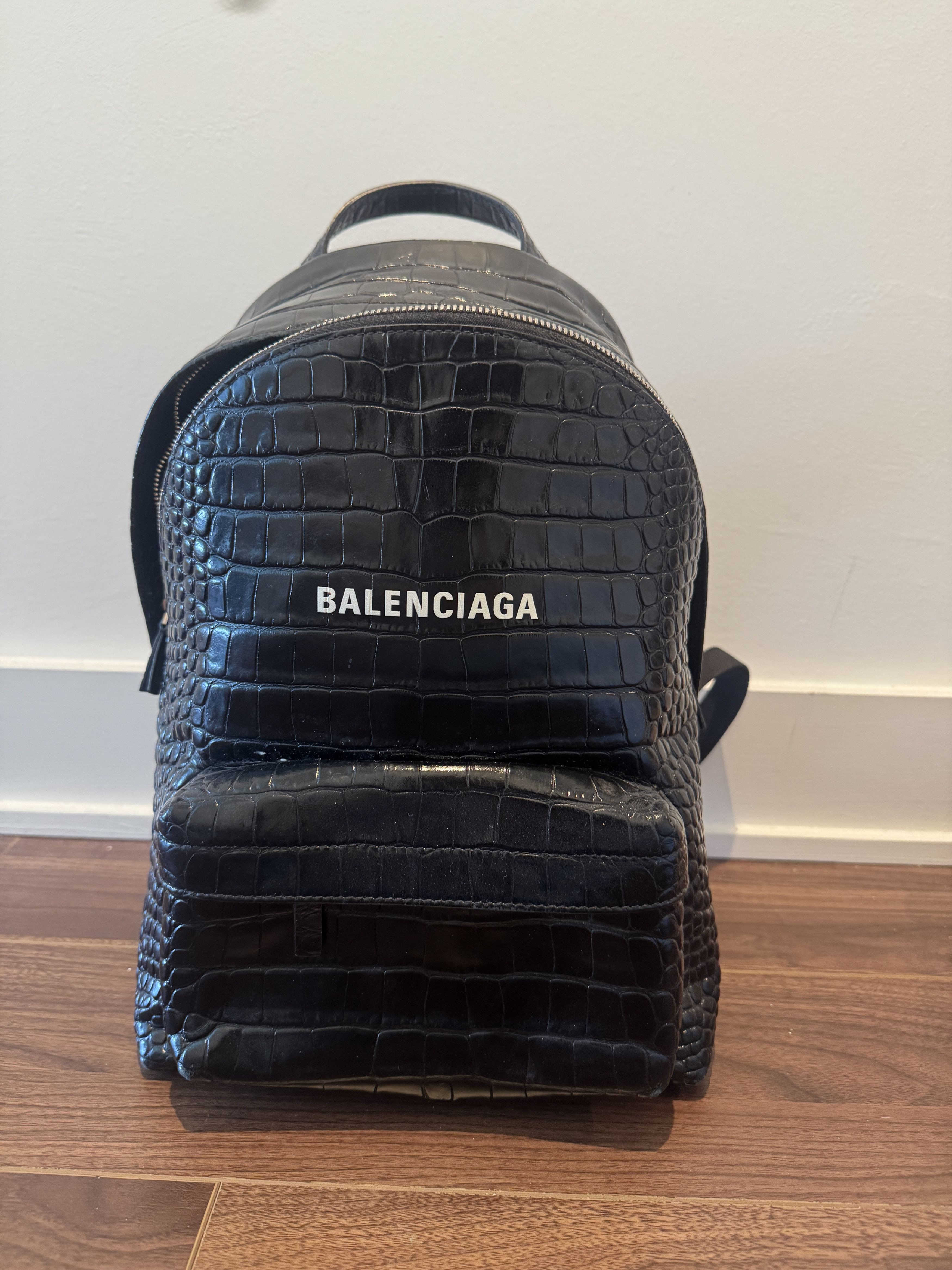 Balenciaga Black Croc-Embossed Leather Backpack with Front Pocket - Unisex Balenciaga Men main image 2