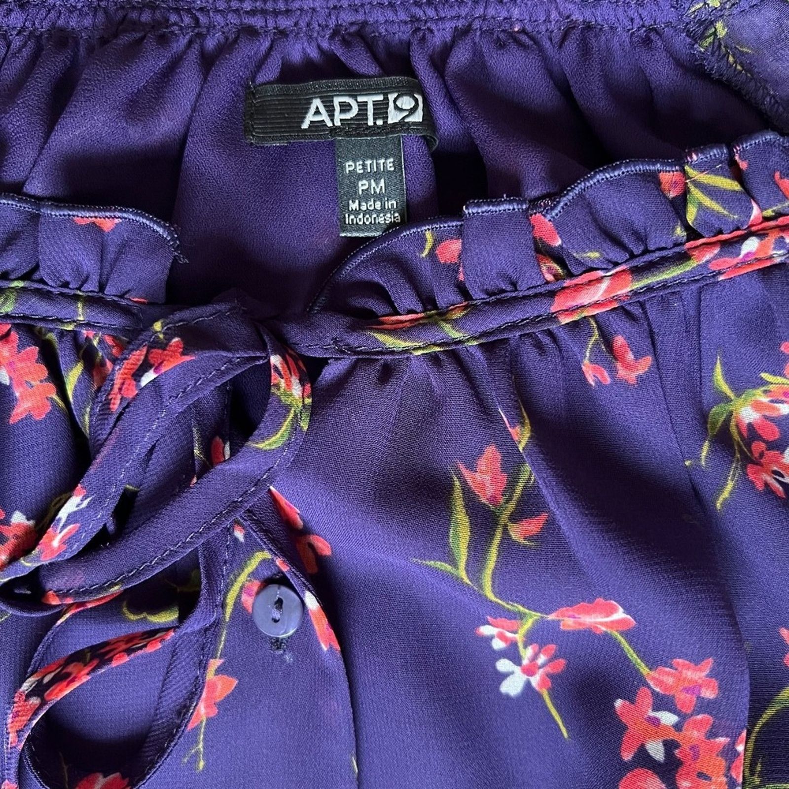 Apt. 9 Apt.9 Purple Floral Peasant Ruffled Short Sleeve Blouse, PM Size M / US 6-8 / IT 42-44 - 5 Thumbnail