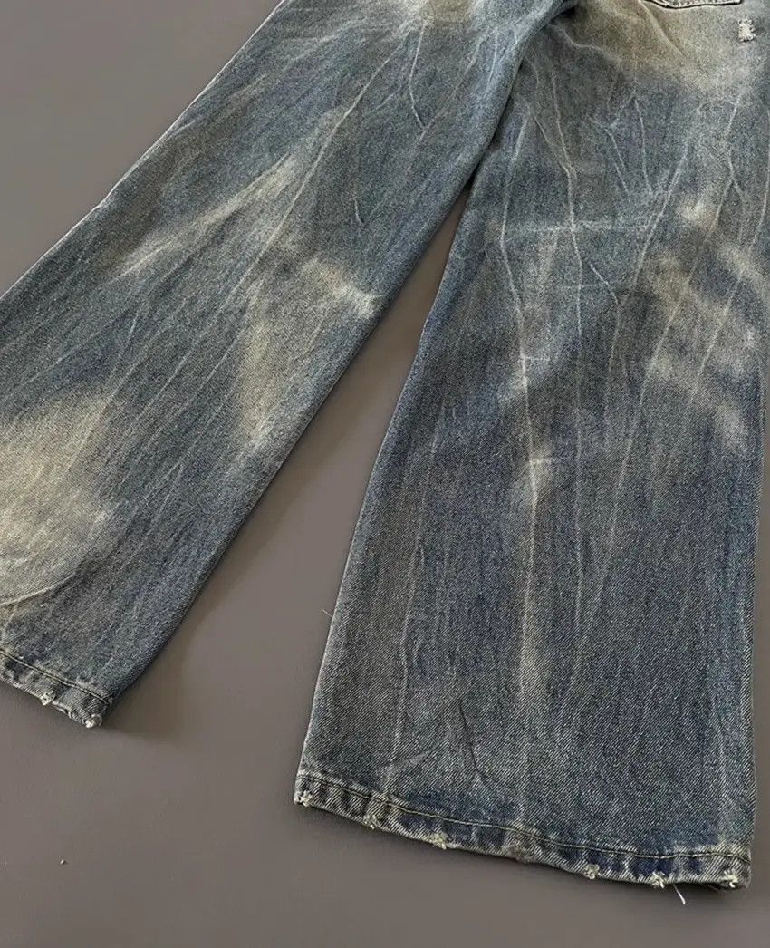Designer × Japanese Brand Faded wash textured design baggy jeans Size US 32 / EU 48 - 3 Thumbnail