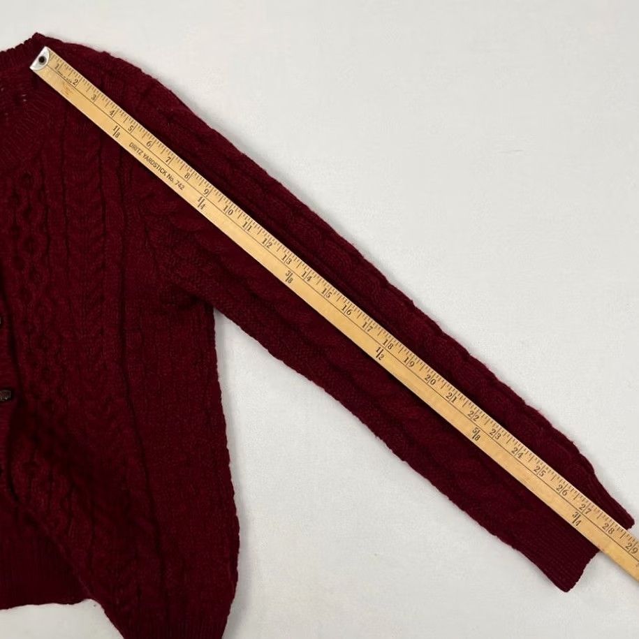 Vintage LL Bean Merino Wool Cardigan Sweater Womens M Red Fisherman Cable Knit Ireland Size M / US 6-8 / IT 42-44 - 5 Thumbnail
