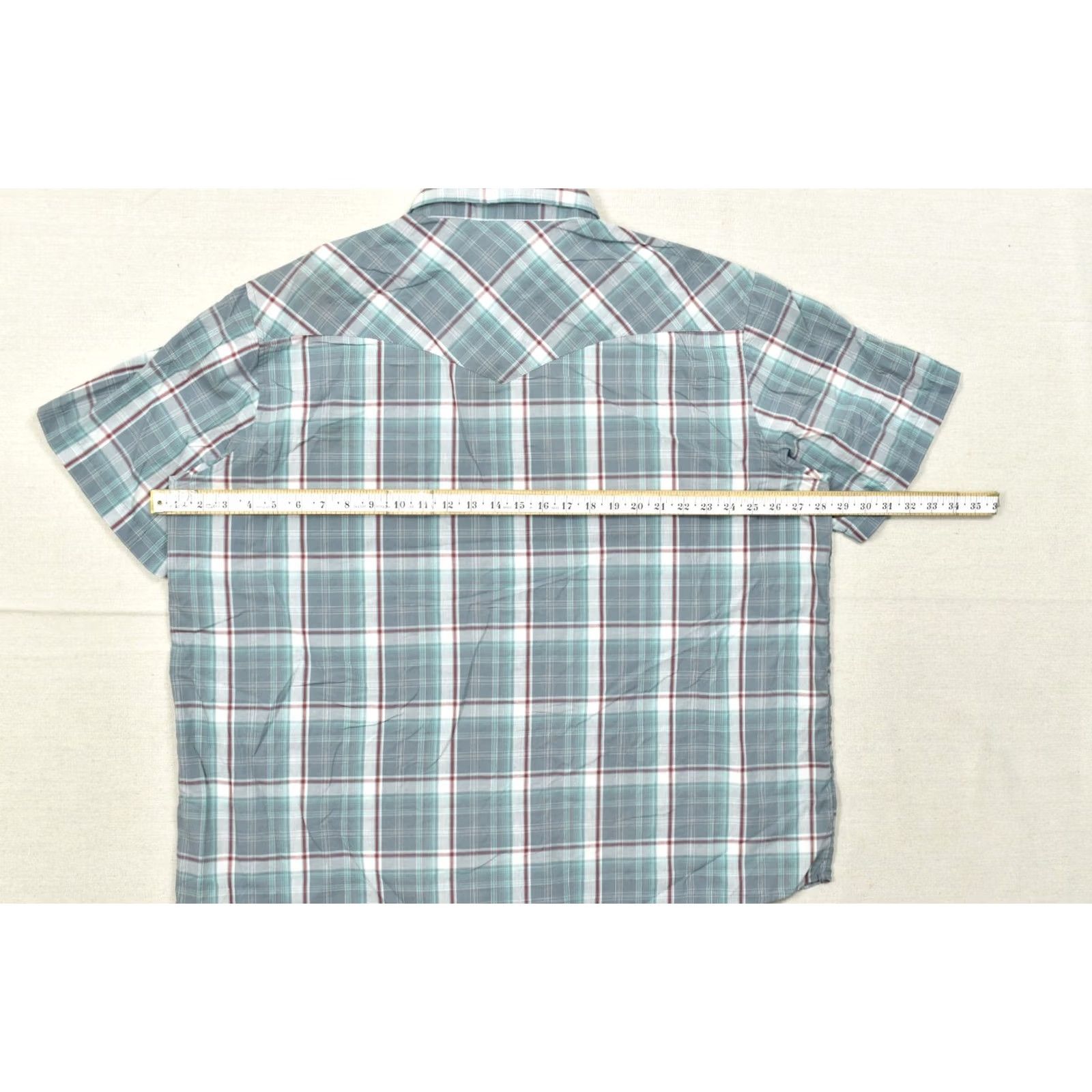 Wrangler VINTAGE Wrangler Western Shirt Men 2XL Gray Teal Plaid Pearl Snap Short Sleeve Cotton Button-Up Western Mens Size US XXL / EU 58 / 5 - 4 Thumbnail