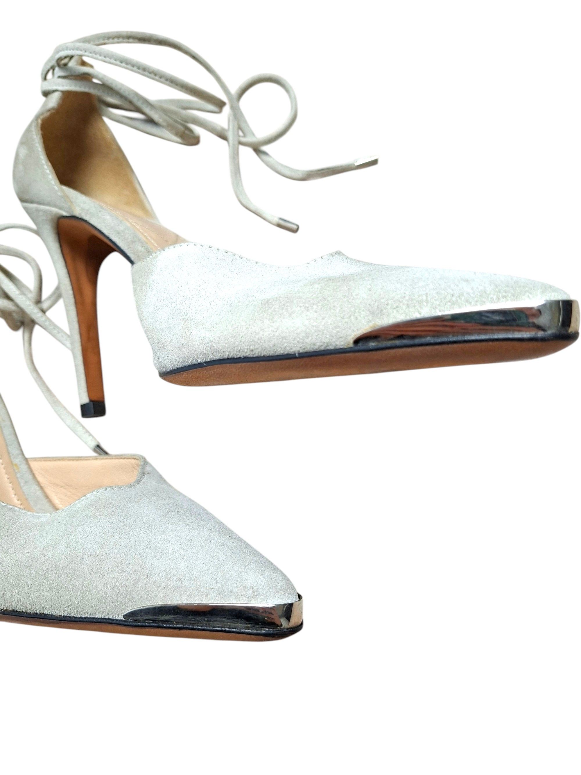 Iro IRO Paris Suede Lace Up Stiletto Heels Silver Metal Tip Size US 8.5 / IT 38.5 - 3 Thumbnail
