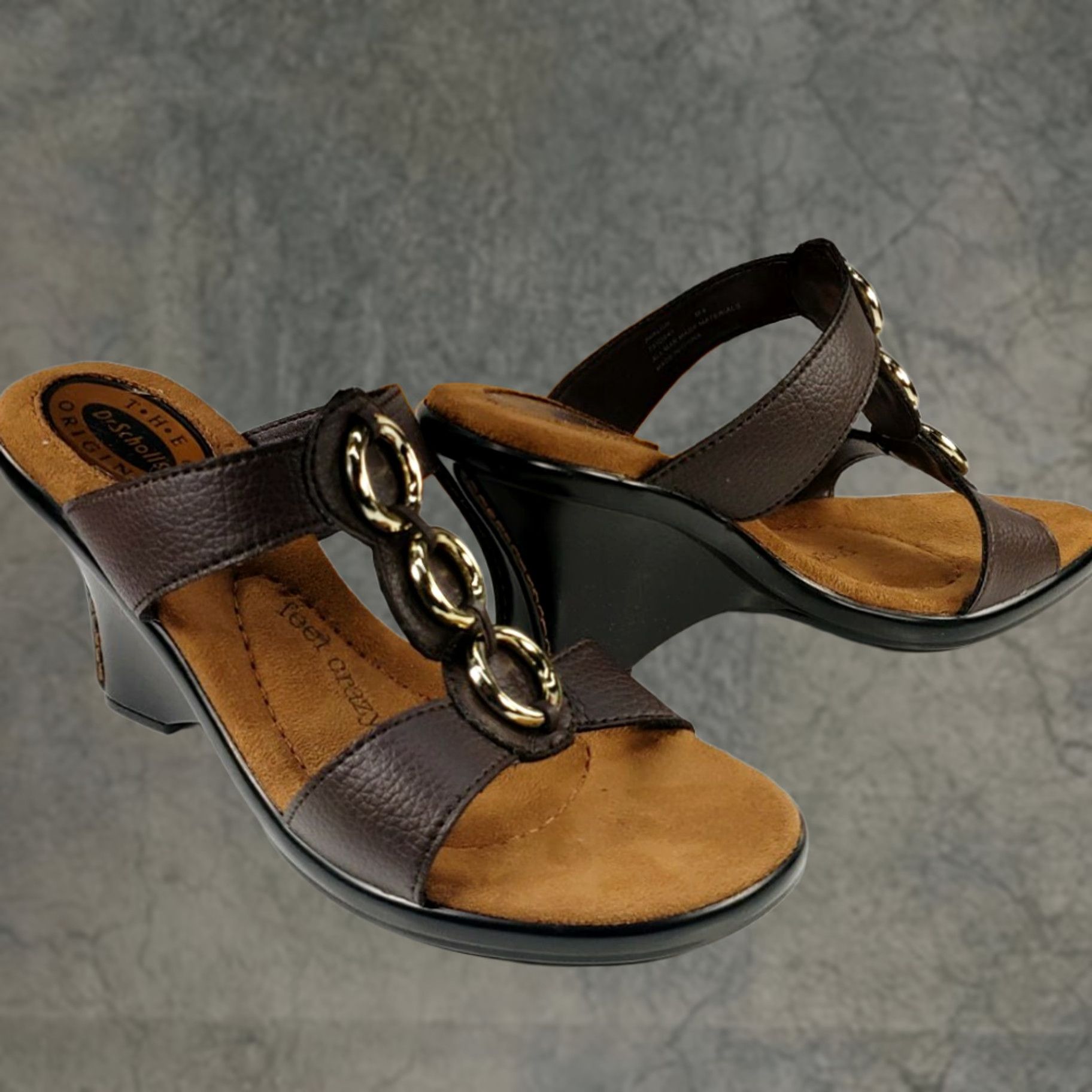 Vintage VINTAGE: No Dr Scholl's Avalon Women's 9.5M Wedge Brown Gold Strappy Slide Sandal NIB Women Casual Comfort Summer Spring Fall 9.5M Size US 10 / IT 40 - 1 Thumbnail