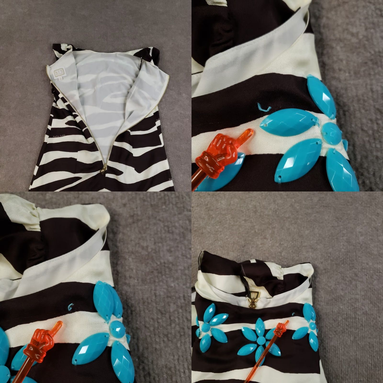 Vintage Sail to Sable Dress Womens 6 Brown Zebra Print Silk Shift Cap Sleeve Beaded Lined Z Cocktail Party/Cocktail 1960s? Size M / US 6-8 / IT 42-44 - 10 Thumbnail