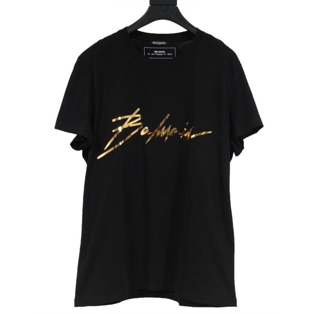 image of Balmain Black Gold Logo T Shirt, Men's (Size Large)