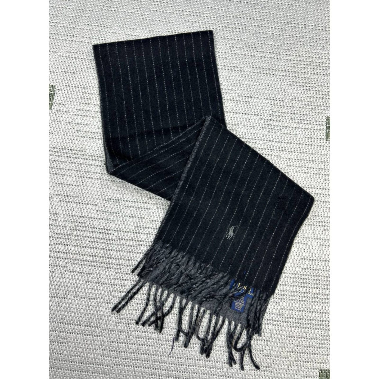 Polo Ralph Lauren Polo Ralph Lauren Scarf Men Wool Neck Warmer Navy Gray Chalk Stripe OS Fringe Winter Outdoor Gift Size US M / EU 48-50 / 2 - 2 Thumbnail