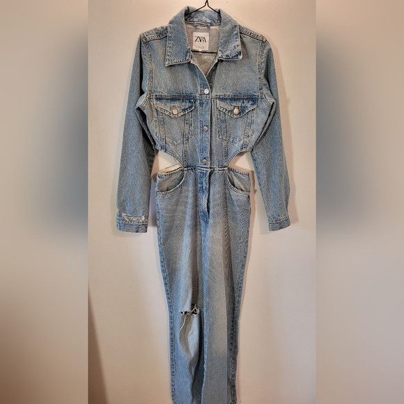 Zara Bloggers Fav Zara Limited Edition Cut Out Denim Jumpsuit - S Size 27" / US 4 / IT 40 - 5 Thumbnail