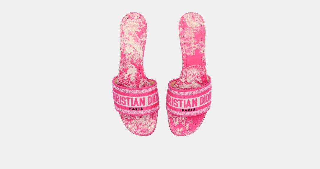 Dior o1w1db10924 Embroidered Cotton Heeled Slides in Pink Size US 8 / IT 38 - 4 Thumbnail