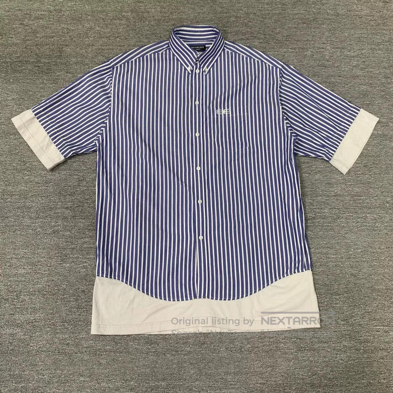 balenciaga blue striped shirt with embroidered detail.