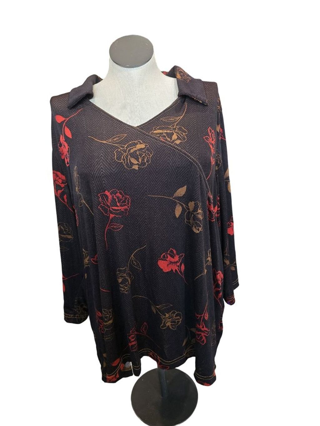 Other Women's Kathy Ireland Black Floral Tunic Top 3X Size 3XL / US 20-22 - 1 Thumbnail