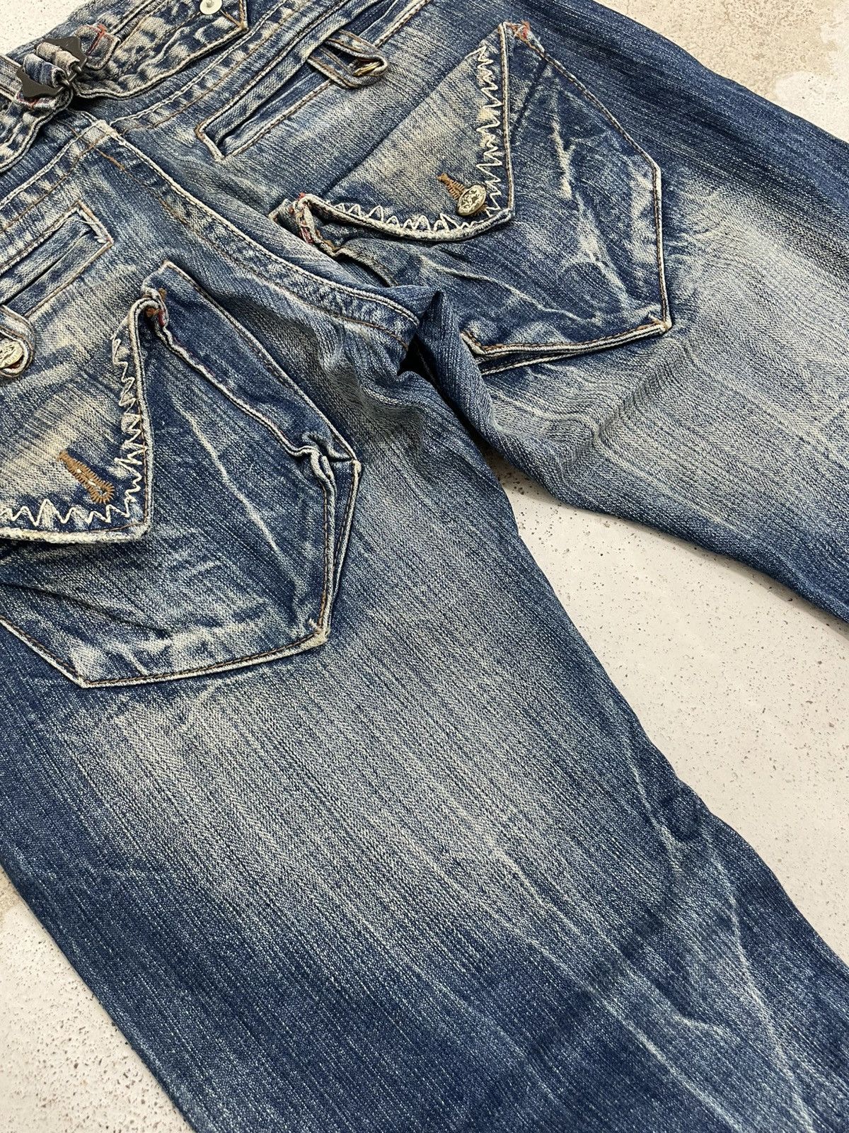 If Six Was Nine Raw Muddy Lightning Whisker Hard Stiching Buckle Back Denim Size US 30 / EU 46 - 19 Thumbnail