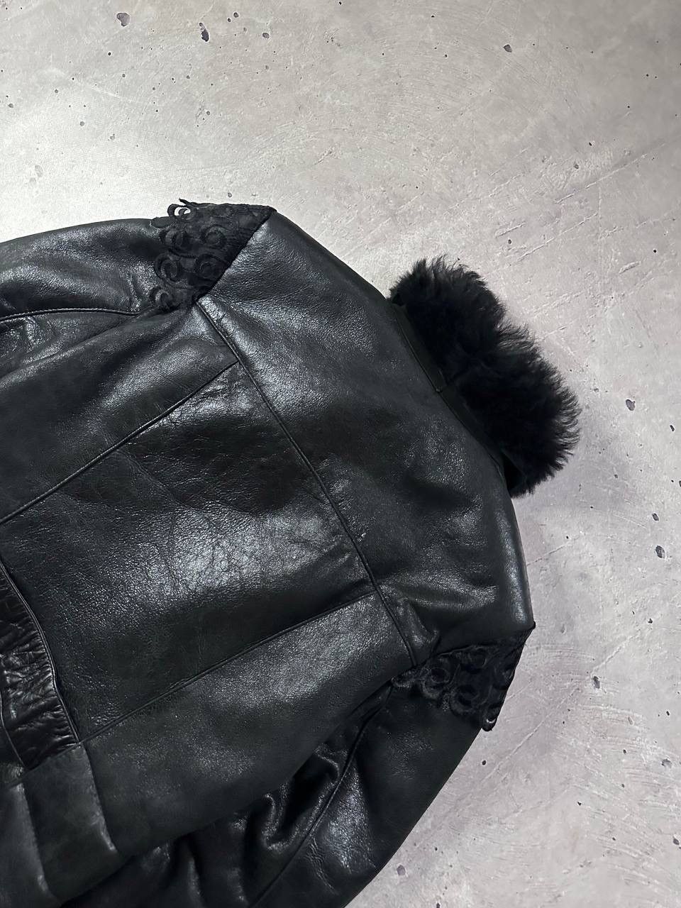 Leather Aspelle Vintage Women’s Leather Fur Coat Black GB12 M-L Y2K Size M / US 6-8 / IT 42-44 - 15 Thumbnail