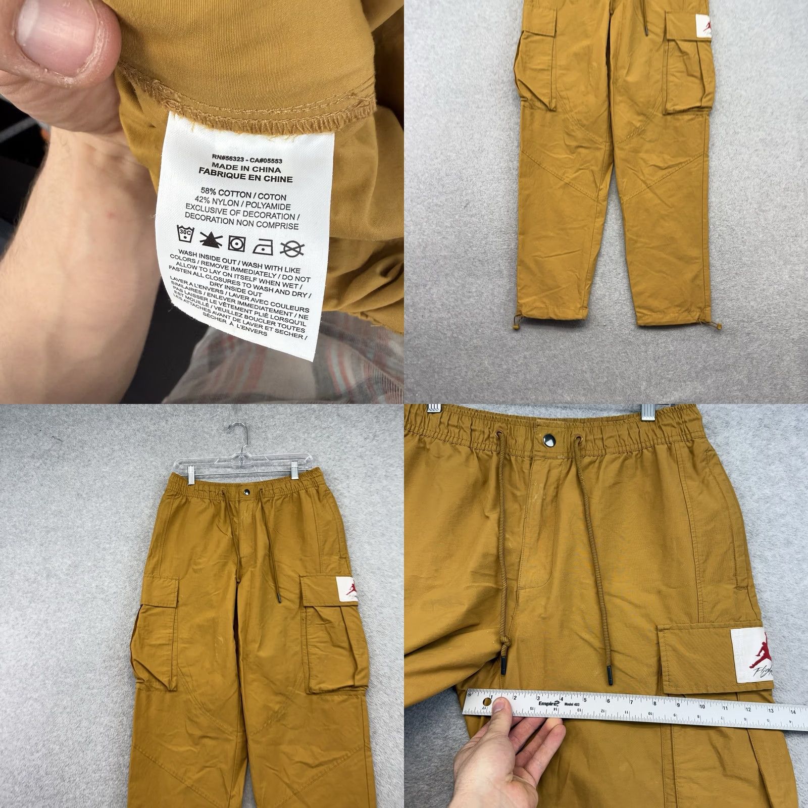 Nike Nike Air Jordan Flight Woven Pants Men M Cargo Pockets Drawstring Gold Tan Size US 31 - 8 Thumbnail