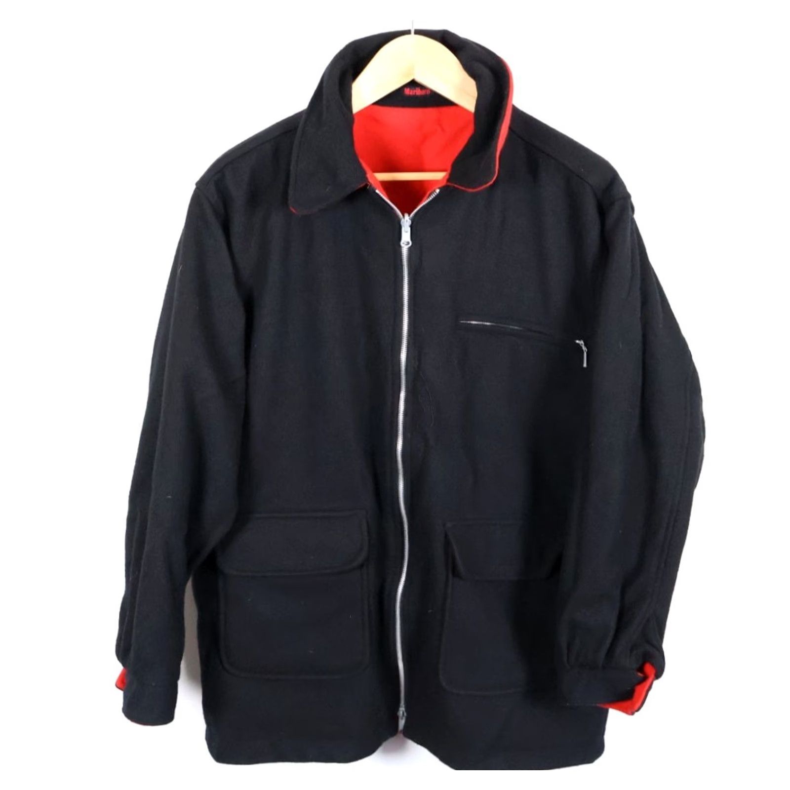 Marlboro Marlboro Reversible Wool Jacket Mens Large Velvet Black Red Oversized VTG Bomber 90s Hipster Retro Full Zip Pockets Size US L / EU 52-54 / 3 - 3 Thumbnail