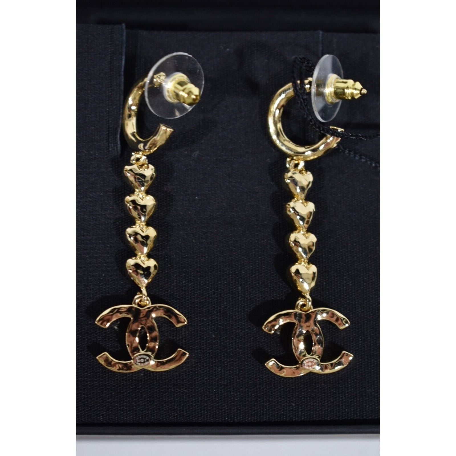 Chanel Chanel Heart Shape Gold Pendant Crystal Stud Drop Earrings Size ONE SIZE - 8 Thumbnail