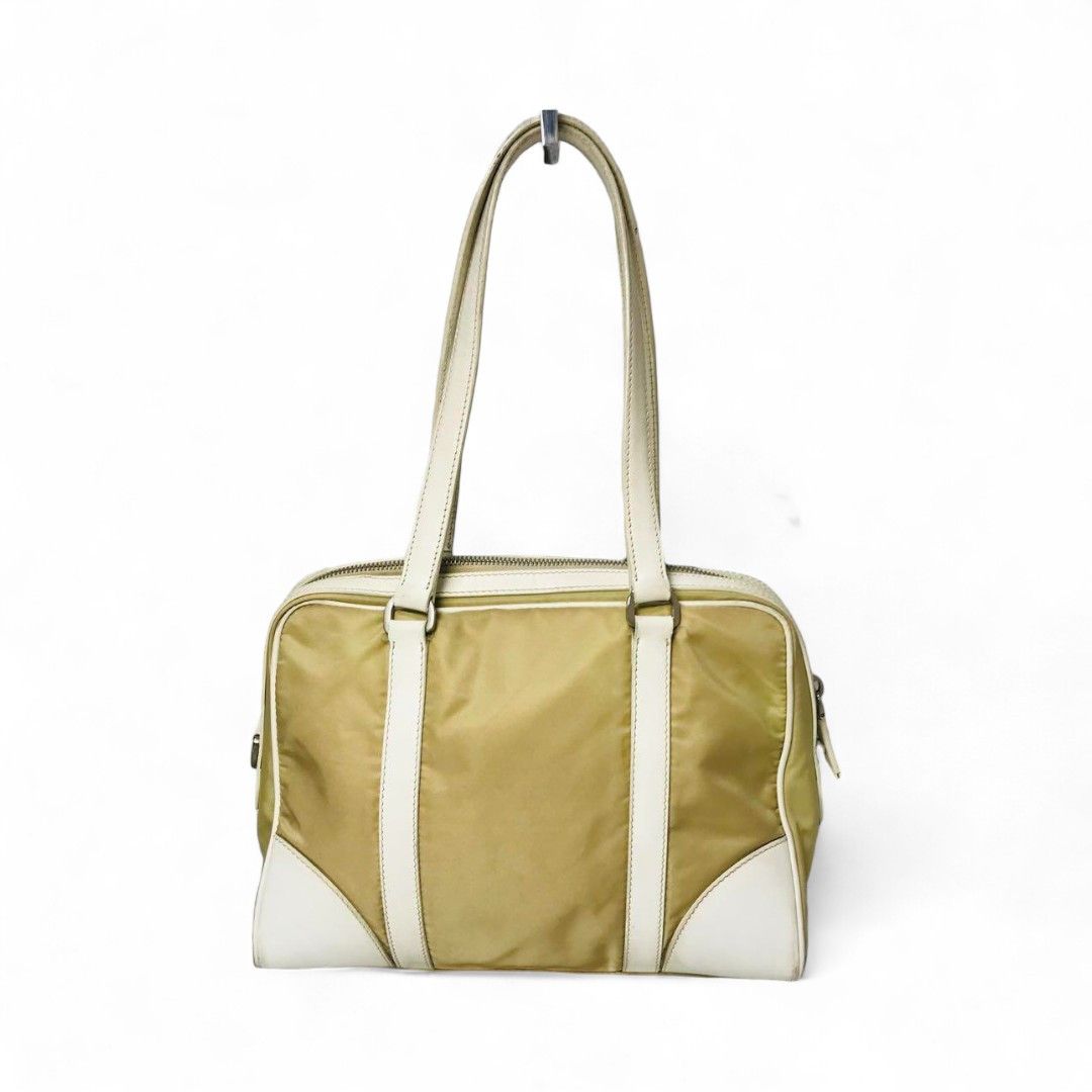 Prada Prada - Handbag White Leather Nylon Beige Shoulder Bag Size ONE SIZE - 2 Thumbnail