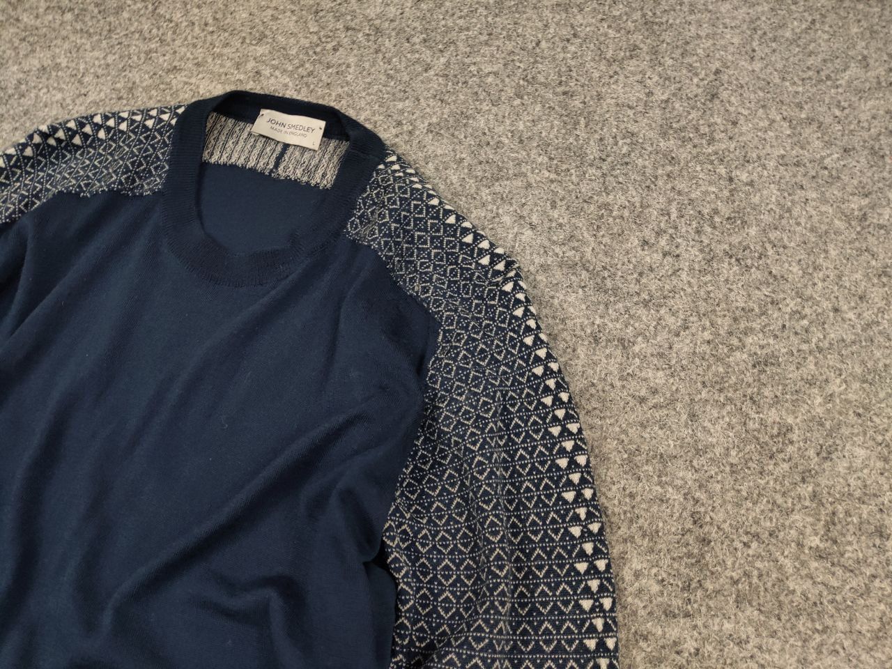 John Smedley John Smedley Classic Lana Wool Pattern Crew Check Sweater Size US L / EU 52-54 / 3 - 4 Thumbnail