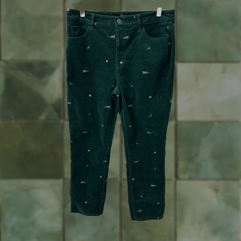 Talbots VINTAGE Talbots Pants Womens 10P Green Corduroy Straight Leg Christmas Embroidered Size 32" / US 10 / IT 46 - 1 Thumbnail