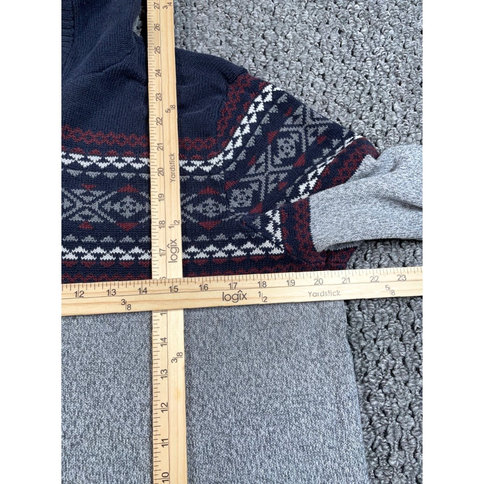 Vintage URBAN PIPELINE Geometric Fair Isle Hooded Sweater Adult Large Gray Lightweight Pullover 90s Hipster Mens Size US L / EU 52-54 / 3 - 7 Thumbnail