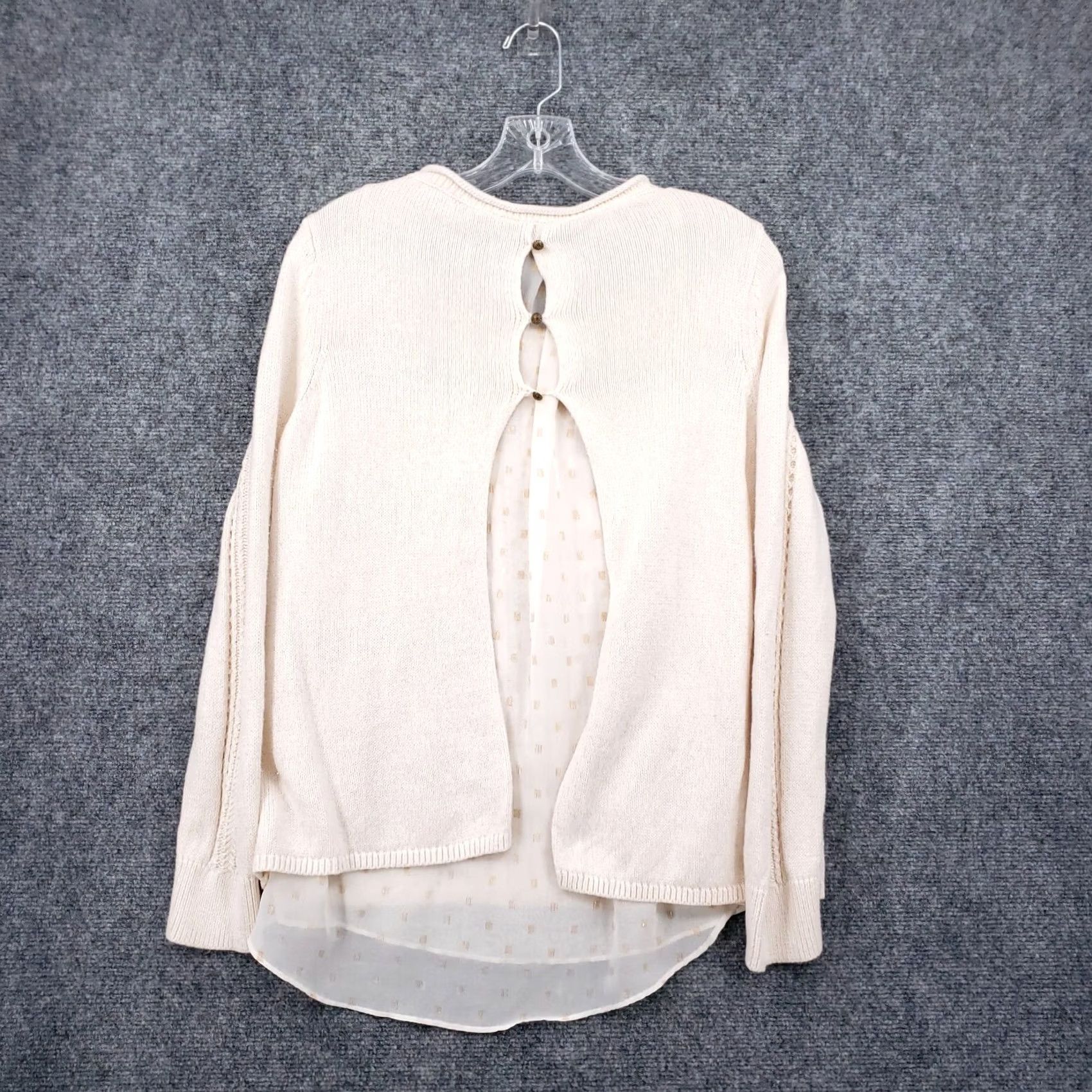 Lucky Brand Lucky Brand Sweater Womens S Small Beige Long Sleeve Chiffon Lined Split Back Size S / US 4 / IT 40 - 2 Thumbnail