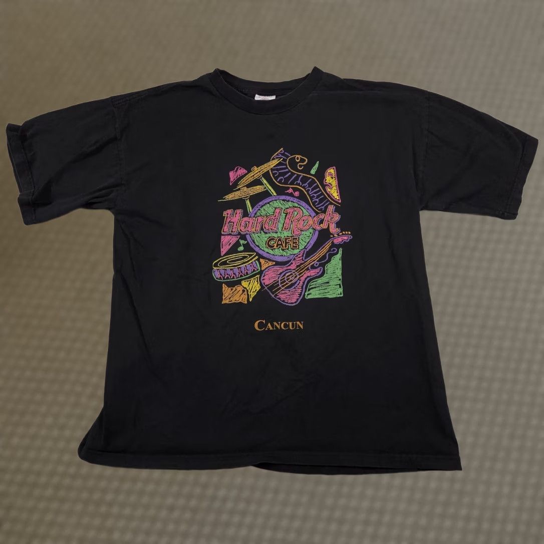 Hard Rock Cafe VINTAGE Hard Rock Cafe Shirt Mens XL Black Cancun Neon Graphic 90s Tee Size US XL / EU 56 / 4 - 1 Thumbnail