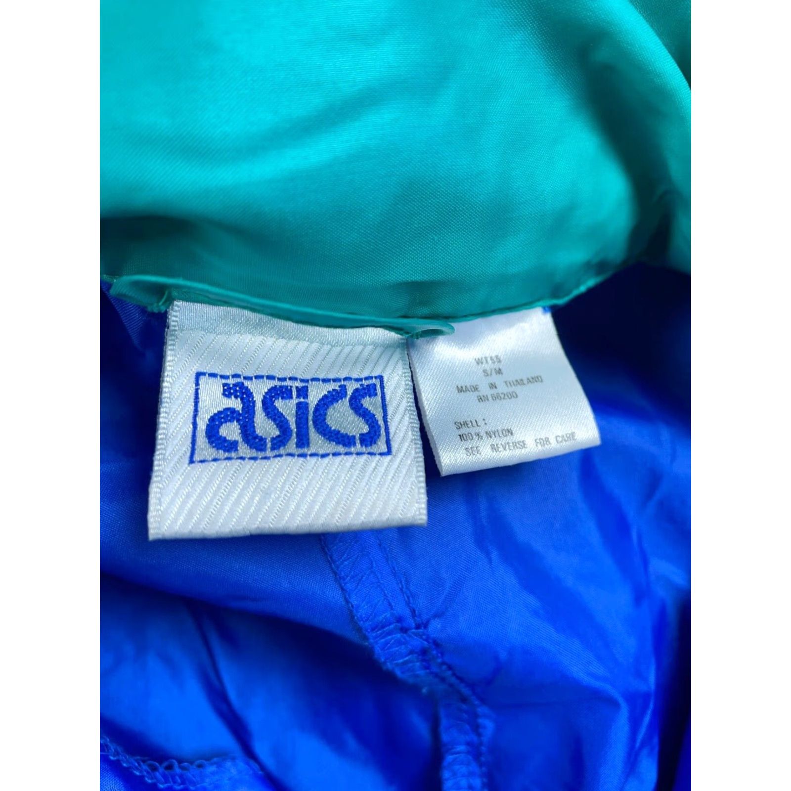 Asics VINTAGE ASICS 90s Windbreaker Jacket Adult Medium Blue Green Geometric Hooded Mens Size US M / EU 48-50 / 2 - 3 Thumbnail