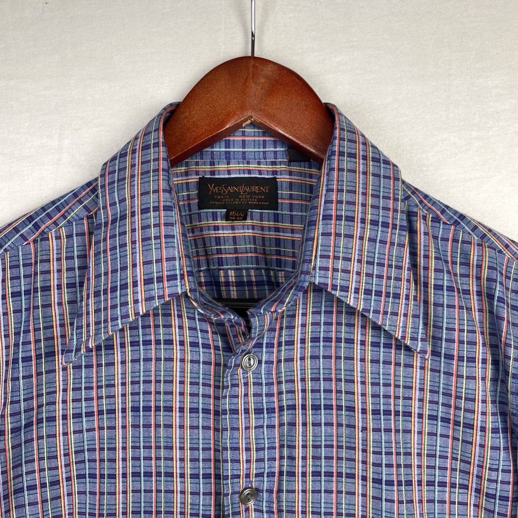 Yves Saint Laurent VINTAGE Yves Saint Laurent Shirt Mens Medium Blue Button Up Dagger Collar 70s Size US M / EU 48-50 / 2 - 3 Thumbnail