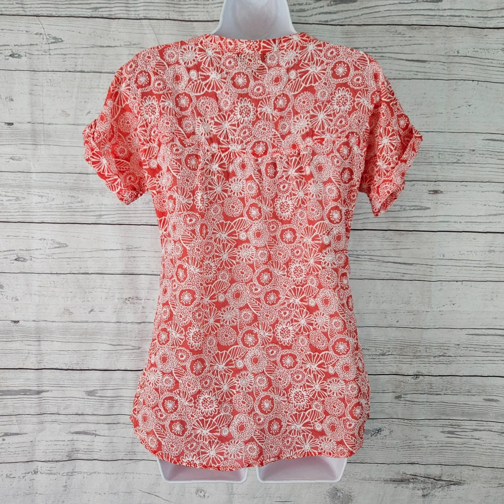 ExOfficio ExOfficio Womens Button Front Top XS Red Floral Cotton Blend Shirt Womens XS Red Floral Cotton Blend Size XS / US 0-2 / IT 36-38 - 3 Thumbnail