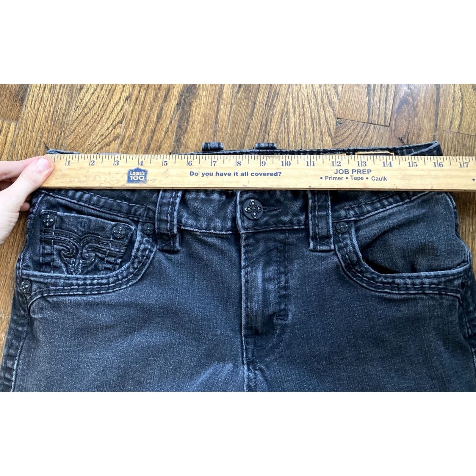 Vintage Rock Revival Jeans Slim Straight 33x27 Black Flap Pockets Mens Regular Size 33 Inseam 27 China Size US 33 - 7 Thumbnail