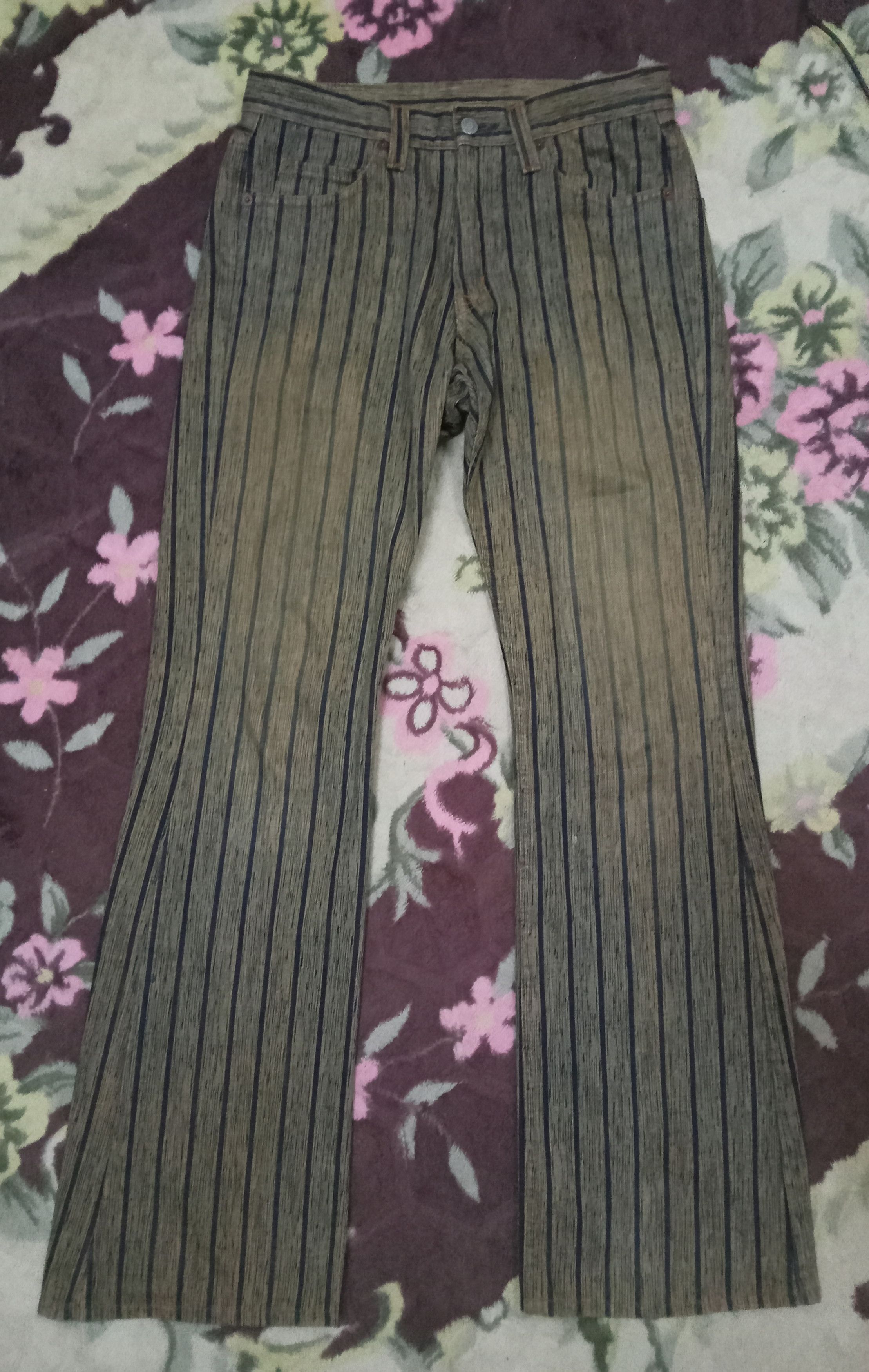 Japanese Brand Blue Way Stripes & Rusty Design Flare Jeans Size US 31 - 1 Thumbnail