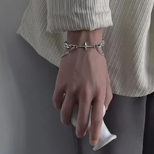 VIBE Chrome Silver Cross Bracelet Goth God Pendant Chain Size ONE SIZE - 5 Thumbnail