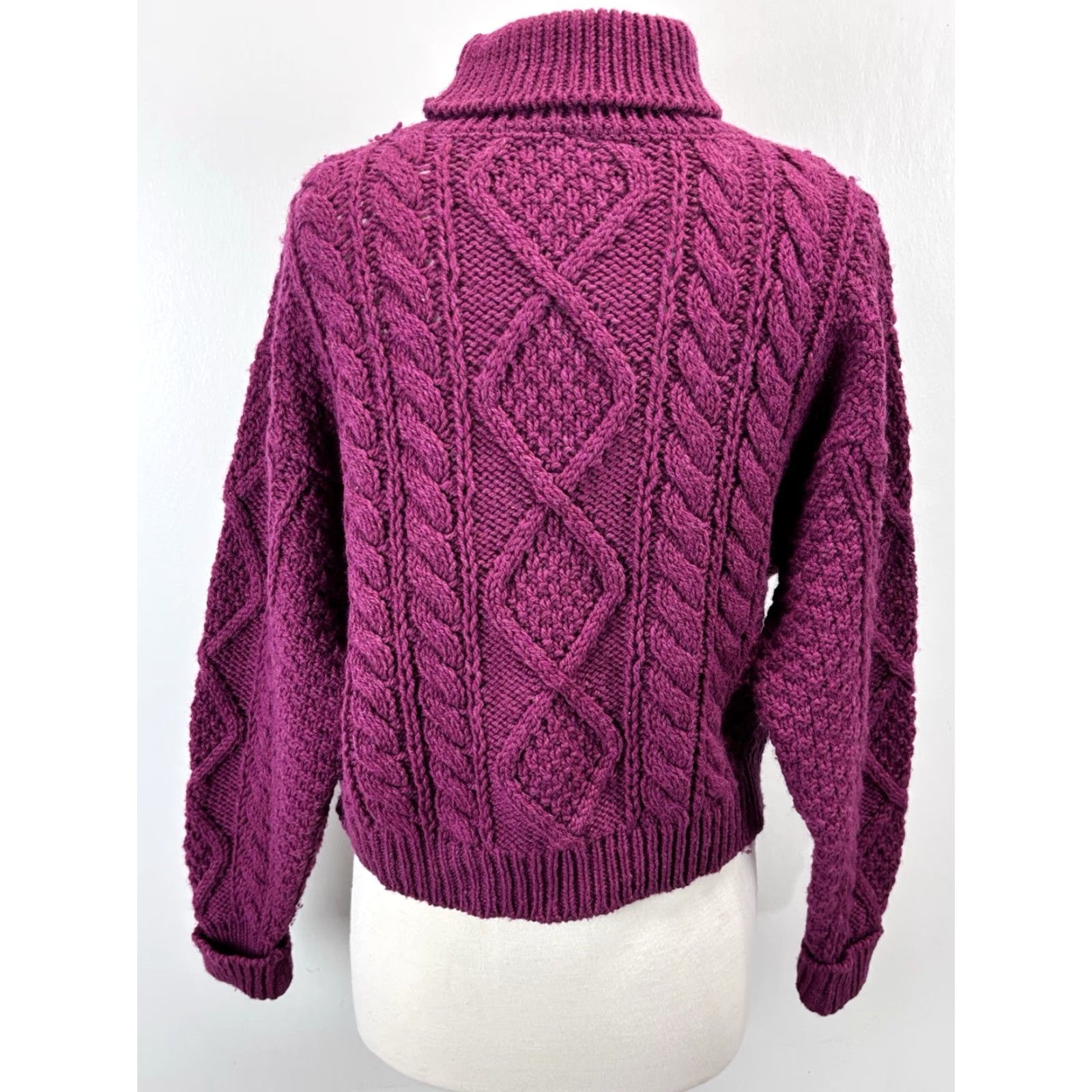 Laura Ashley VINTAGE Laura Ashley Wool Sweater Women's Turtleneck Chunky-Knit S/M Pink Cottagecore 90s UK Size S / US 4 / IT 40 - 3 Thumbnail
