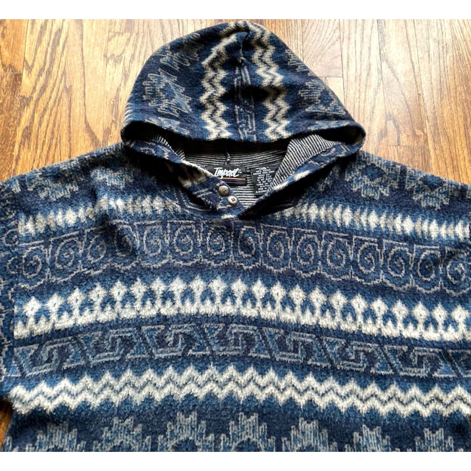 Vintage VINTAGE Impact Hoodie Size Large Aztec Blue Geometric 90s Fleece Size US L / EU 52-54 / 3 - 4 Thumbnail