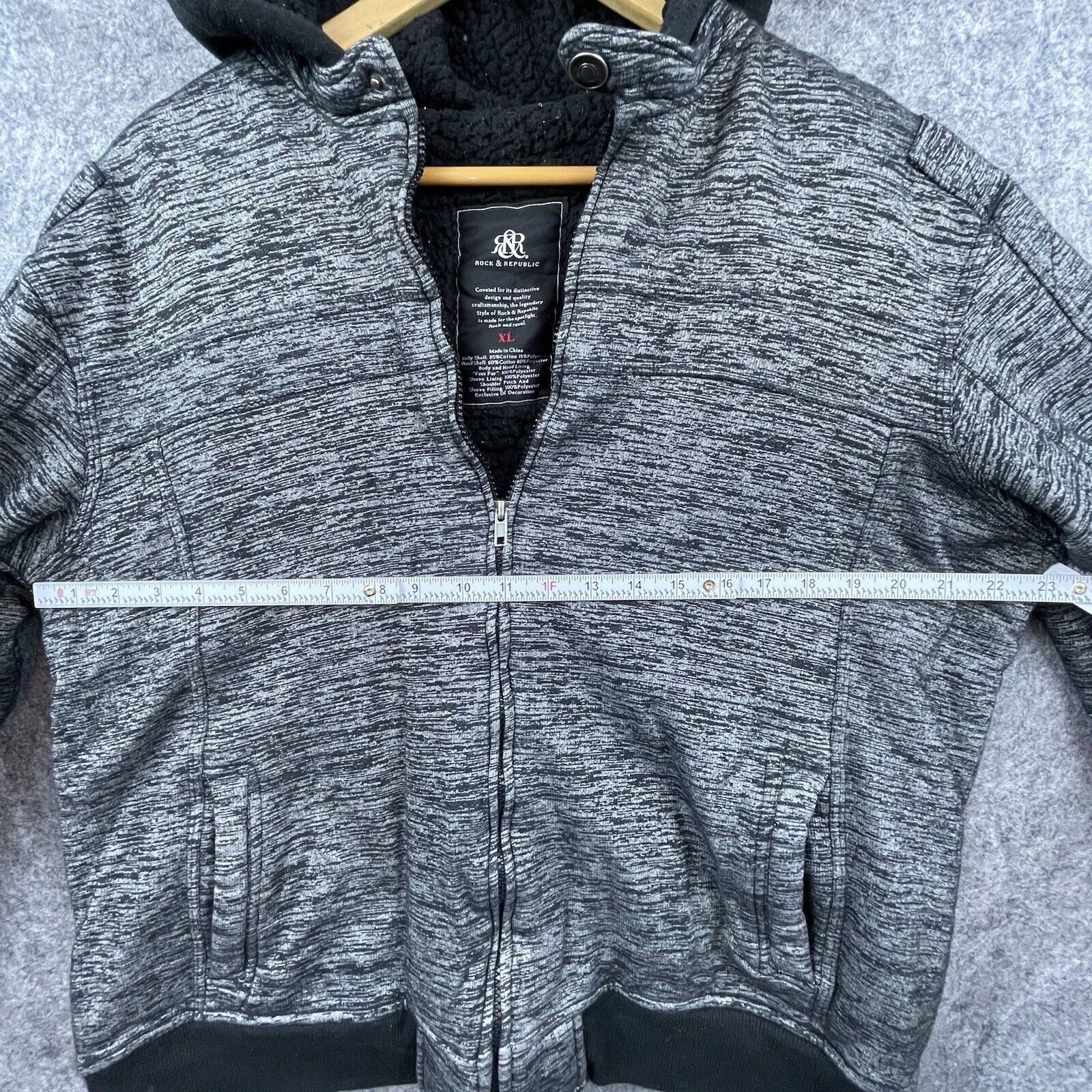 Rock & Republic Rock & Republic Hoodie Mens Extra Large Grey Sherpa Lined Size US XL / EU 56 / 4 - 5 Thumbnail