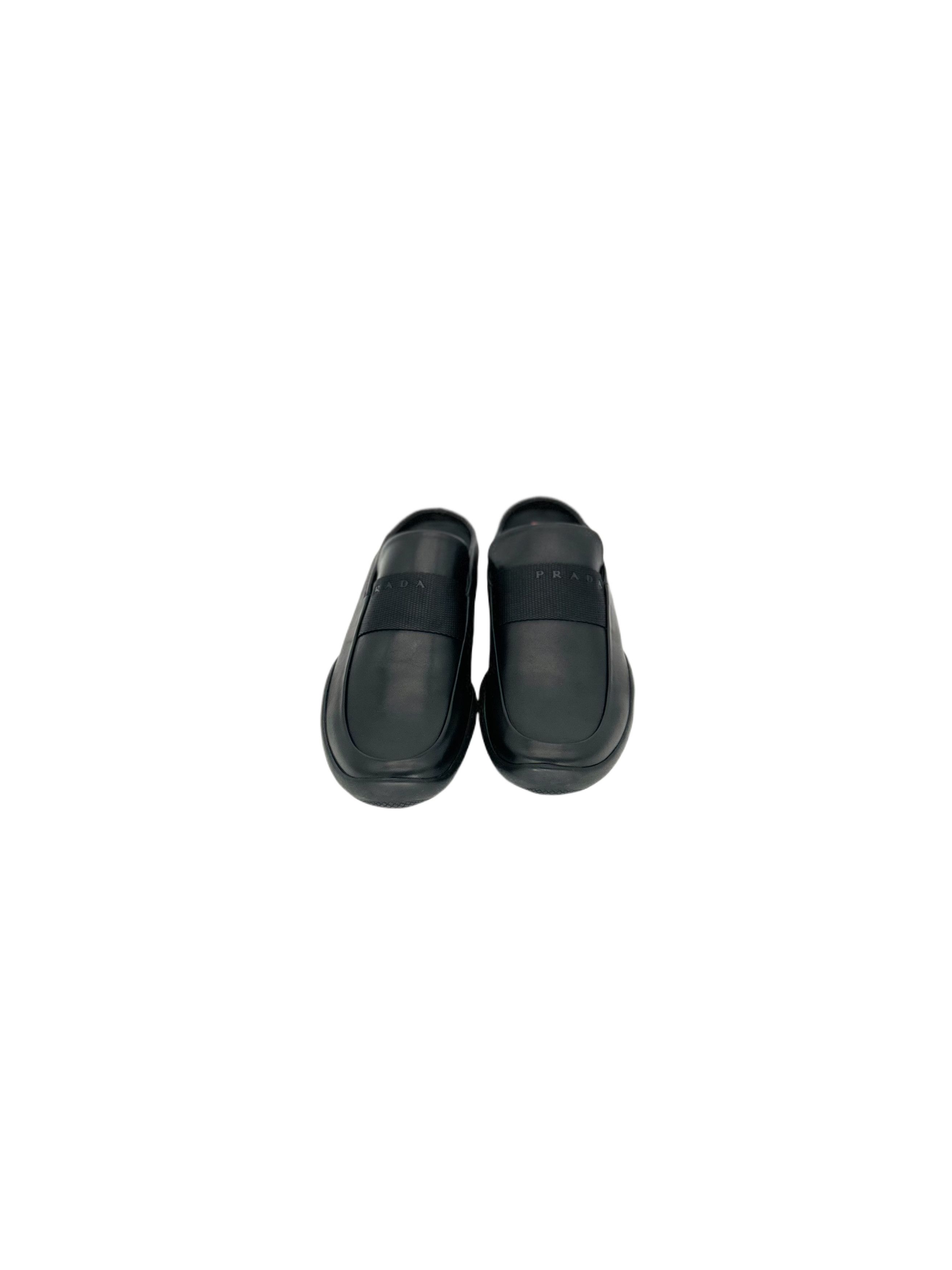Prada Prada Linea Rossa Black Calf Leather MulesWithTaped Branding Size US 8 / EU 41 - 4 Thumbnail