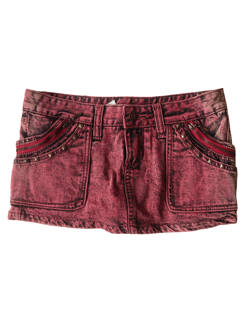 Hysteric Glamour Cecil McBee Studded Red Acid Wash Mini Skirt Size 31" - 1 Thumbnail