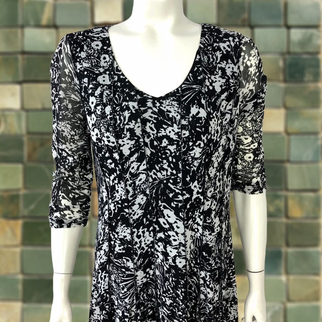 Coldwater Creek Coldwater Creek PM Petite 10-12 Flowy Geometric A-Line Midi Dress Black Size L / US 10 / IT 46 - 1 Thumbnail