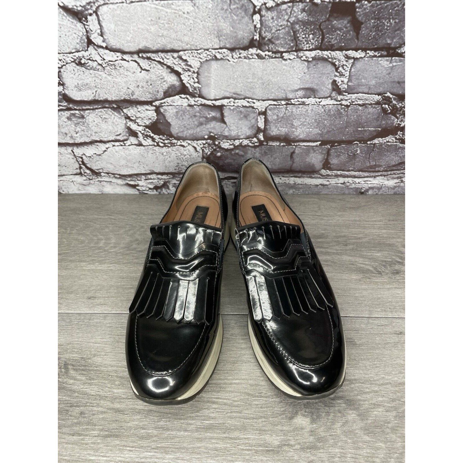 Other Musette Pewter Metallic Patent Leather Kiltie Wedge Shoes Wo Size US 7 / IT 37 - 2 Thumbnail