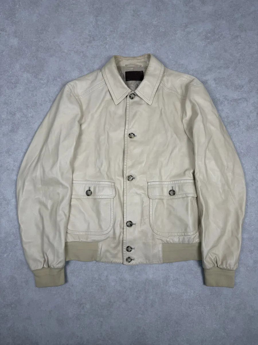 Prada FW2002 Prada Beige Buttoned Leather Classy Jacket Size US M / EU 48-50 / 2 - 1 Thumbnail