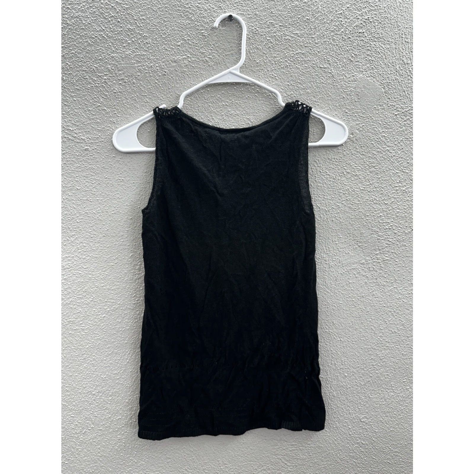 Loft VINTAGE Loft Womens Tank Top XXS Black Linen Blend Floral Neckline Size XXS / US 00 / IT 34 - 6 Thumbnail