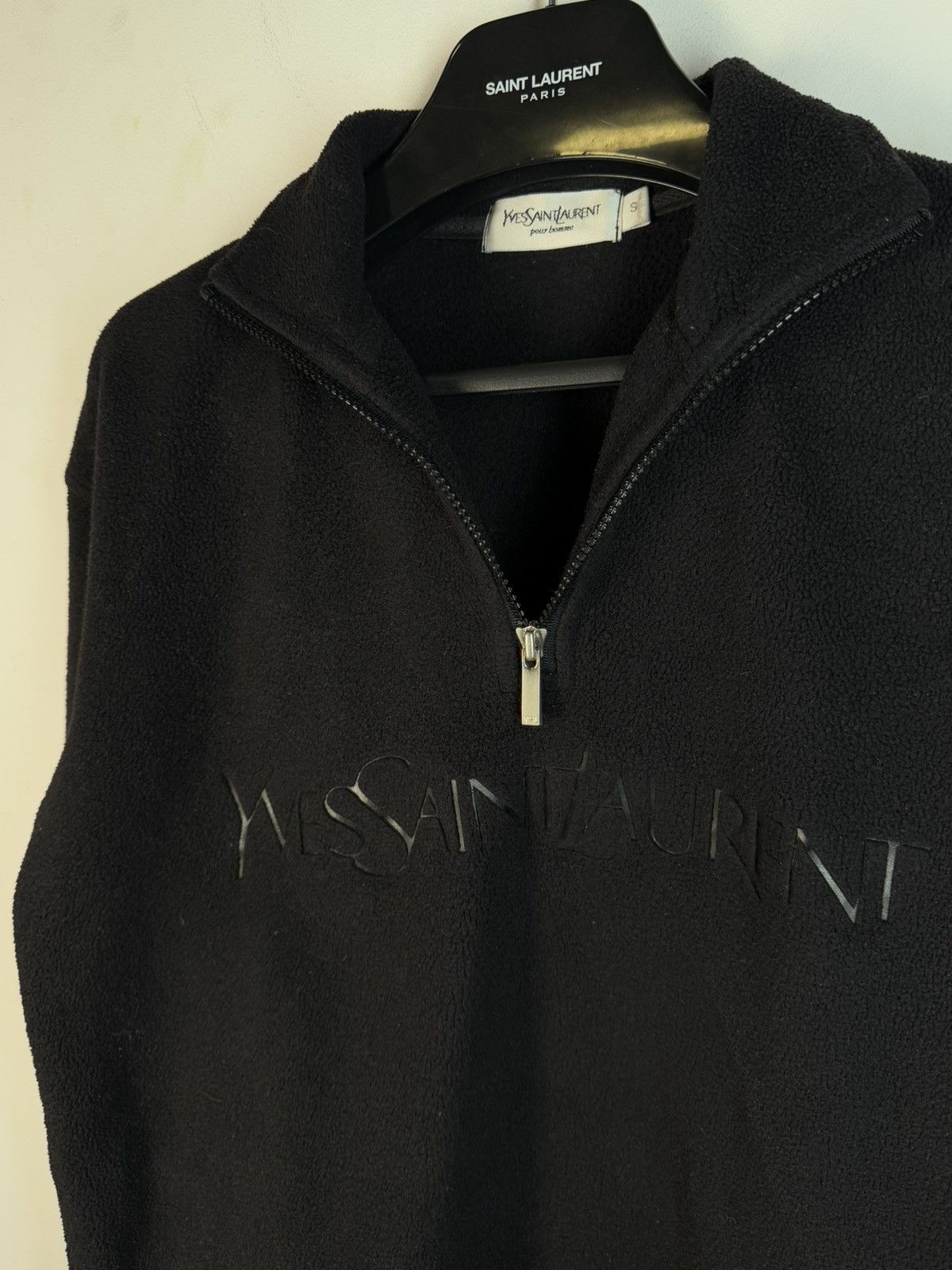 Yves Saint Laurent Fleece Black YSL Sweatshirt 1/4 Zip Big Logo YSL Sweater Size US S / EU 44-46 / 1 - 12 Thumbnail