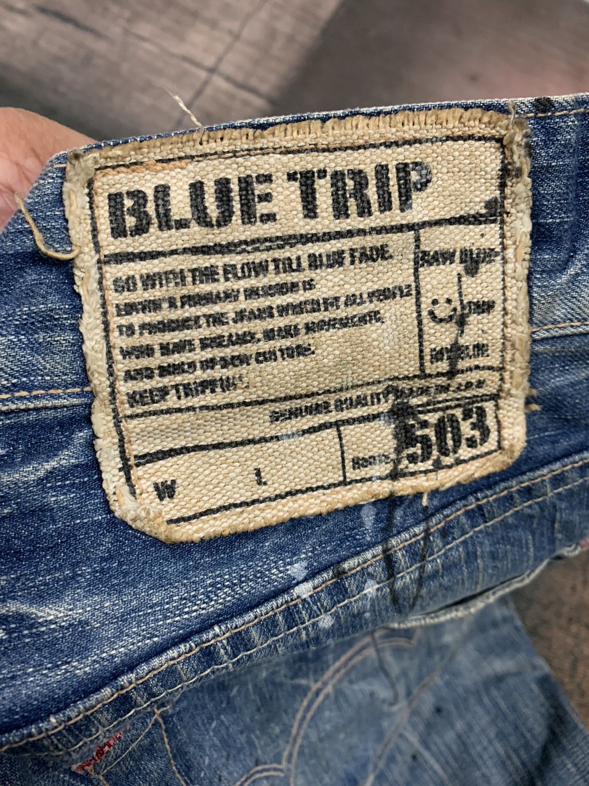 If Six Was Nine × Japanese Brand × Le Grande Bleu (L.G.B.) CRAZY DOPE DISTRESSED SPLATTER 503 EDWIN BLUE TRIP VINTAGE Size US 33 - 16 Thumbnail