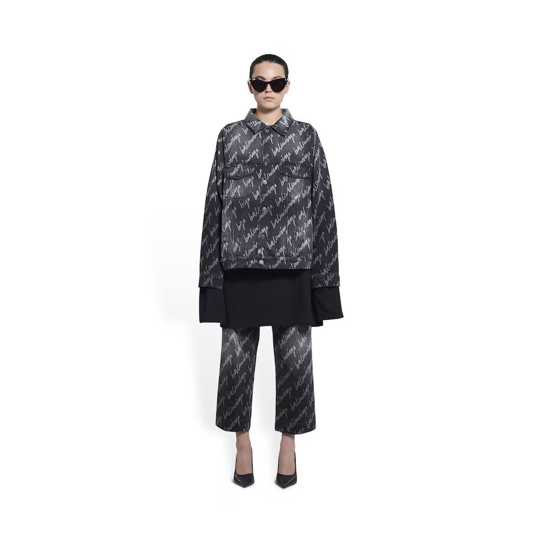 Balenciaga oc11z0125 Allover Logo Bell Sleeve Jacket in Black Size S / US 4 / IT 40 - 5 Thumbnail
