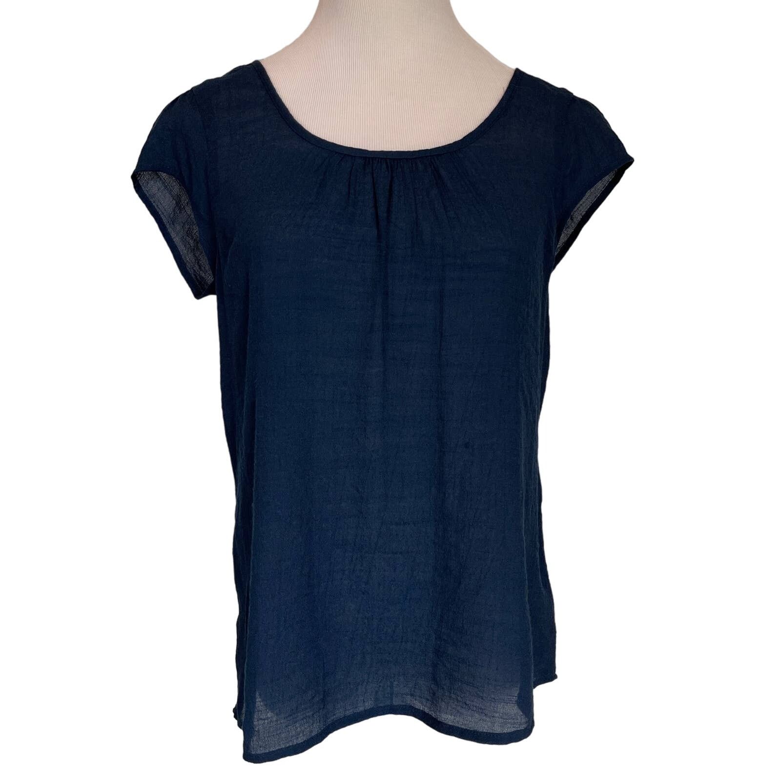 Other Navy Blue Short Sleeve Sheer Lace Detail Tie Back Blouse Top Size S / US 4 / IT 40 - 1 Thumbnail