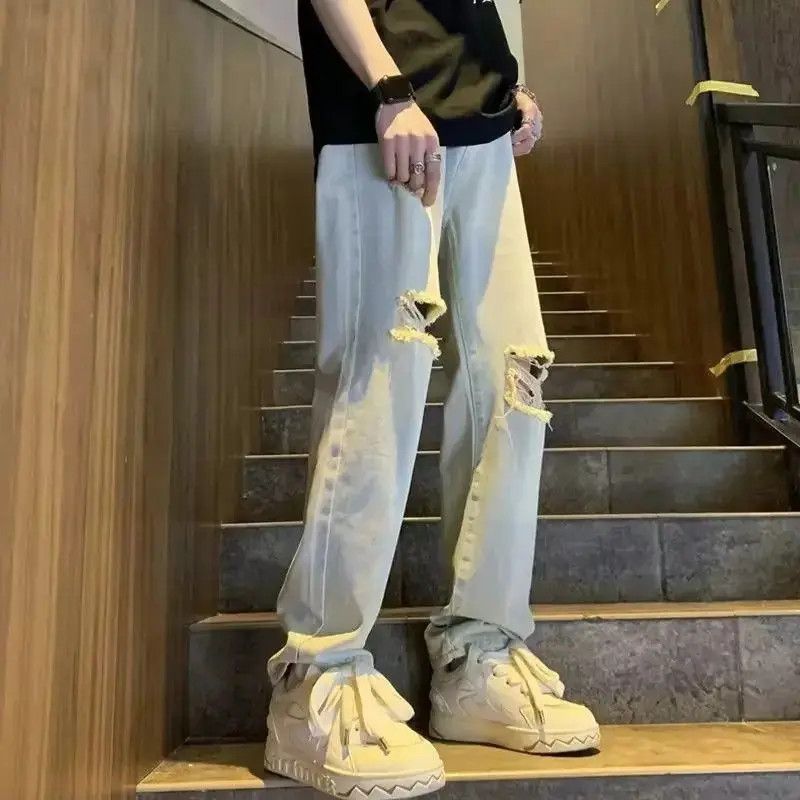 Japanese Brand Loose straight tube mud dyed ripped jeans Size US 32 / EU 48 - 3 Thumbnail