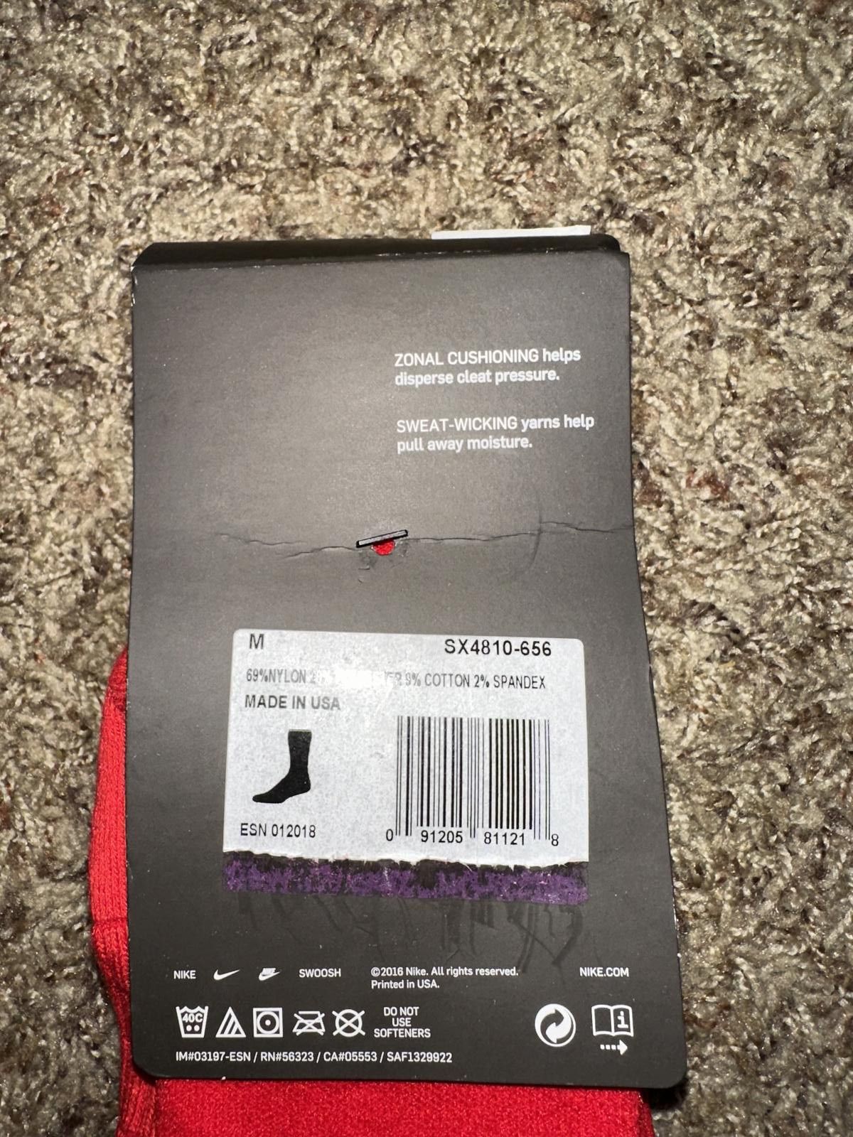 Nike Nike Dry Cushioned OTC Baseball Red Socks Size ONE SIZE - 4 Thumbnail