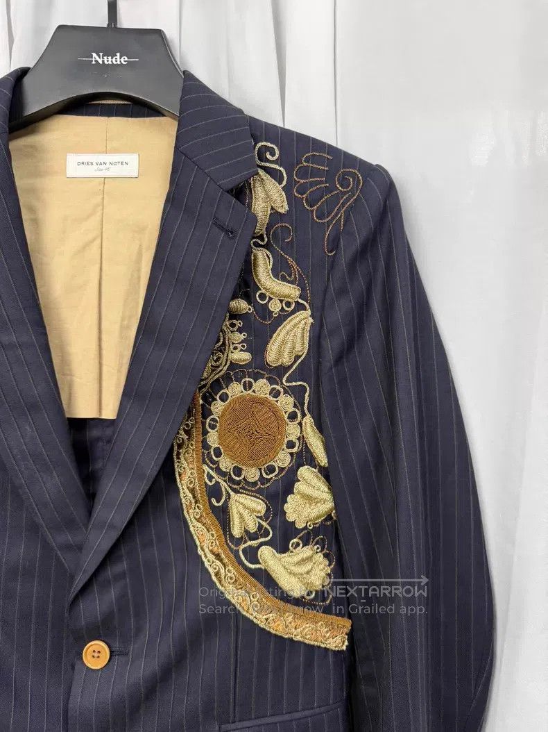 Dries Van Noten Dries Van Noten Size 46 Pinstripe tailored blazer with meta Size 40R - 3 Thumbnail