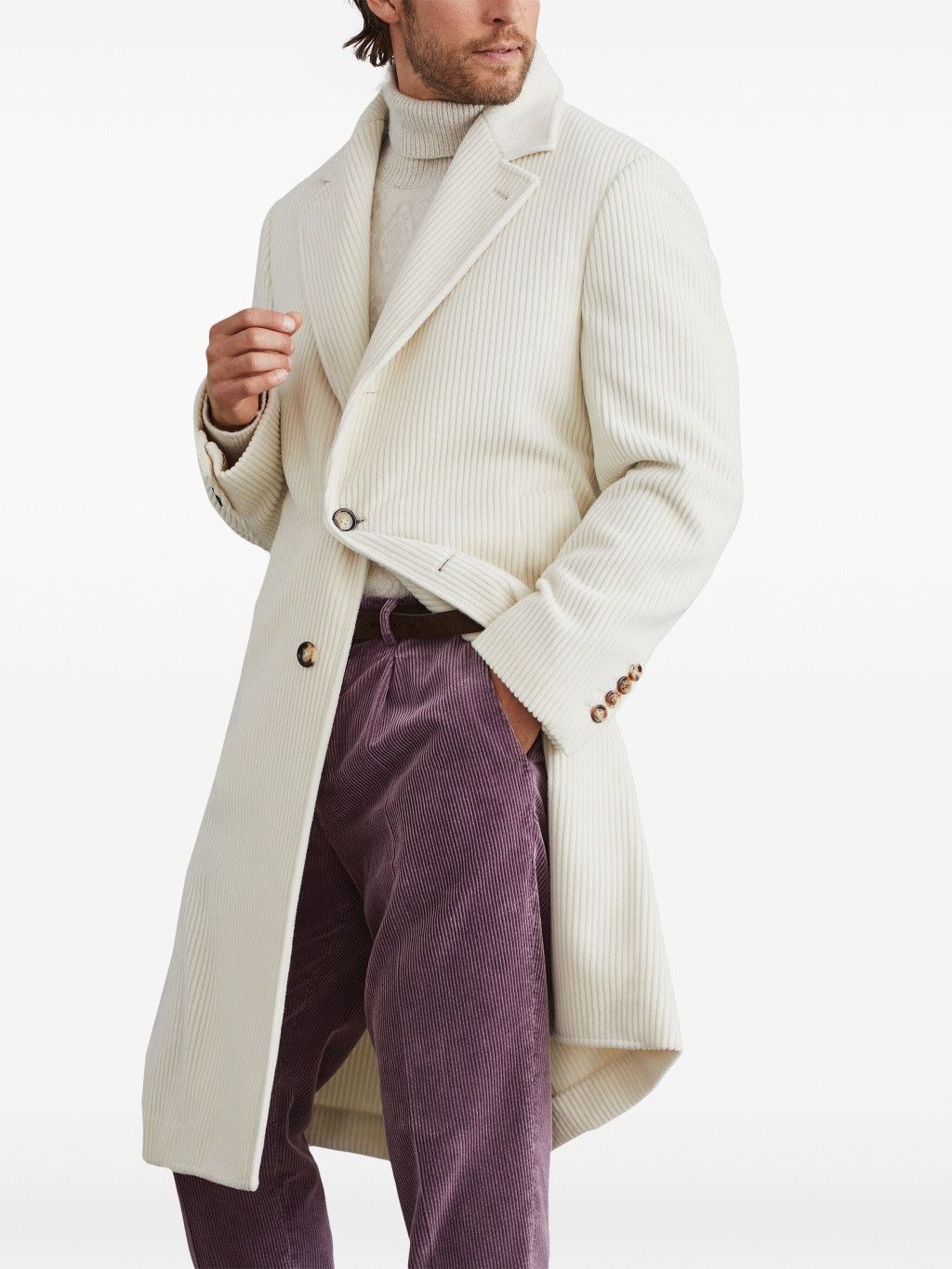 Brunello Cucinelli o1w1db10326 Cashmere Overcoat in Open White Size US L / EU 52-54 / 3 - 2 Thumbnail